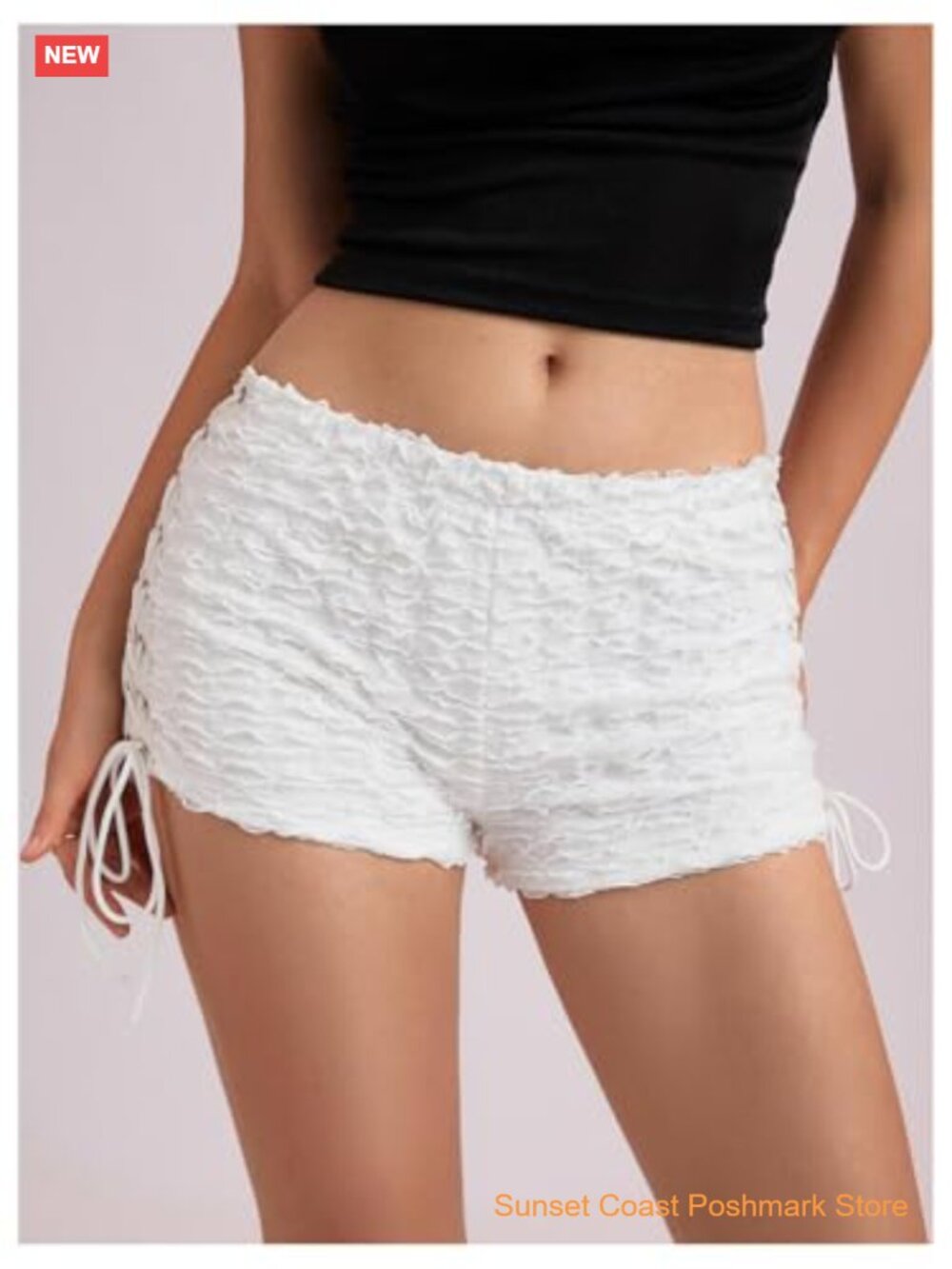 Y2K Ruffle Lace Up Micro Shorts Low Rise Rave Party Mini Shorts - Picture 6 of 7